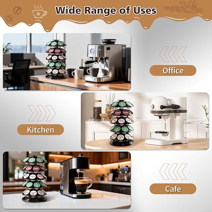 K Cup Holder, Coffee Pod Carousel Holder for 40 Keurig Pods, Also Fits Dolce Gusto Capsules, 360° Rotatable Coffee Pod Storage Organizer, New Modern Design for Home Office Counter