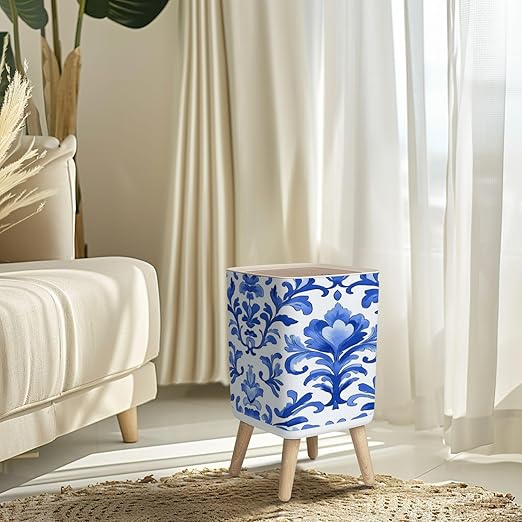 Small Trash Can with Lid Seamless vintage ornamental watercolor paint pattern for fabric Wastebasket with Press Cover Dog Proof Garbage Can Waste Bin for Kitchen Bathroom Nursery 2.6 Gallon