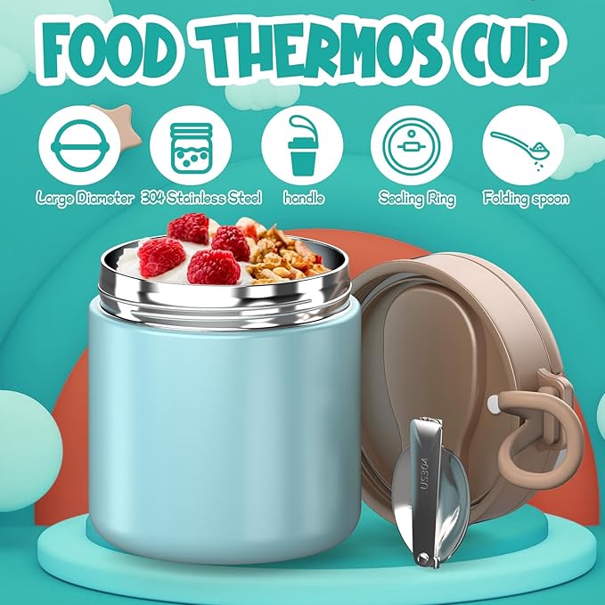 Insulated Food Jar for Kids - 15.2 Oz, Thermo for Hot Food, Soup Thermo, Insulated Food Container, Termos Para Comida Caliente, Width Mouth Stainless Steel Lunch Box with Spoon, Starry Pink