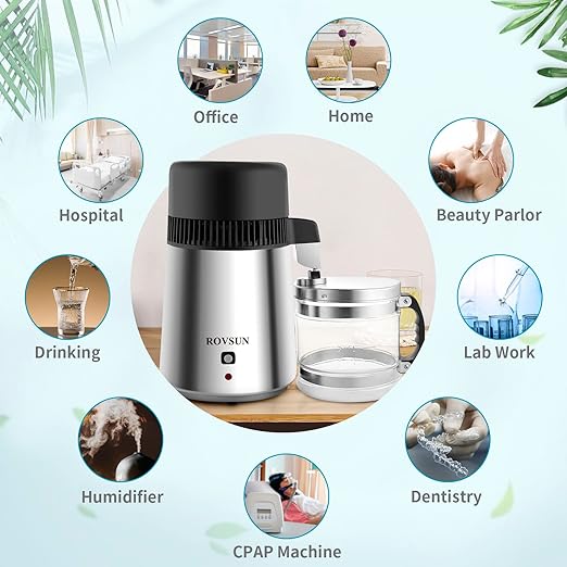 Bonnlo 1.1 Gallon/4L Water Distiller Stainless Steel with Glass Container, 750W Distilled Water Machine Maker Water Distillers for Home Countertop, 1L/H (Silver)