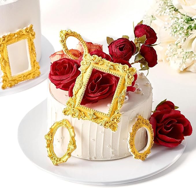 6 PCS Photo Frame Silicone Molds Frame Chocolate Silicone Molds Vintage Style Picture Frame Moulds for Cake Decorating Cupcake Topper Chocolate Candy Polymer Clay