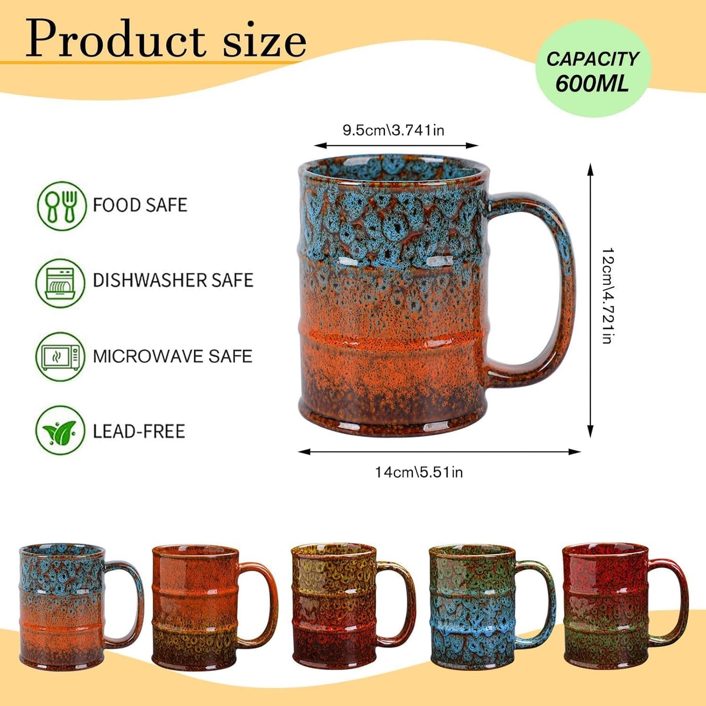 Ceramic 20 oz Large Coffee Mugs for Office and Home - Dishwasher and Microwave Safe (2, Blue and Brown)