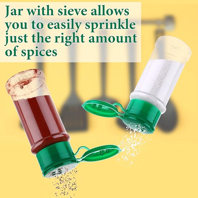 Amyhill 100 Pcs Plastic Spice Bottles Spice Jars Seasoning Jars Shaker Plastic Jars 3.3 Oz/ 100ml Seasoning Shaker with Shaker Lids(Green Lid)