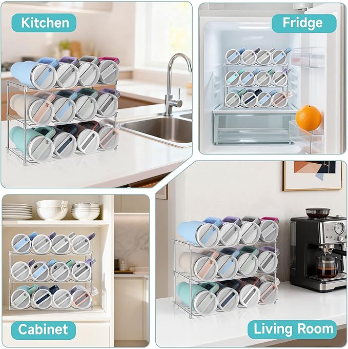 Stackable Water Bottle Organizer, Large Compartment Water Bottle Holder for Stanley 40 oz Tumbler, Kitchen Storage Organizer for Stanley Cup Accessories, Tumbler Organizer Wine Rack - Hold 12 Bottles