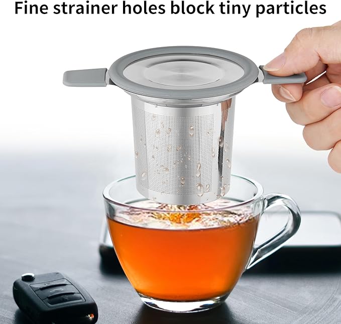Ohtomber Tea Infuser Strainers, Stainless Steel Loose Leaf Tea Strainer Stepper with Heat Proof Double Handles, Extra Fine Mesh Ball Infusers, Diffuser Holder Filter for Mugs
