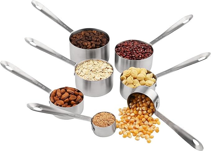 Smithcraft Measuring Cups, 18/8 Measuring Cup Set of 7, Stainless Steel Measuring Cups, 7 Kitchen Metal Measuring Cup, Dry Baking Measuring Cups Set, 1/8, 2/3 & 3/4 Heavy Duty Measure Cups for Food