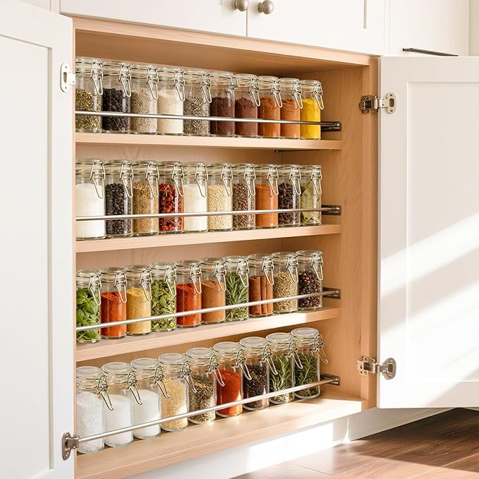 ComSaf 4 oz Glass Spice Jars with Airtight Clamp Lids, 6 Pack Small Swing Top Glass Containers for Herb Storage, Pantry Organization, Party Favors & DIY Gifts - Includes Funnel & Labels