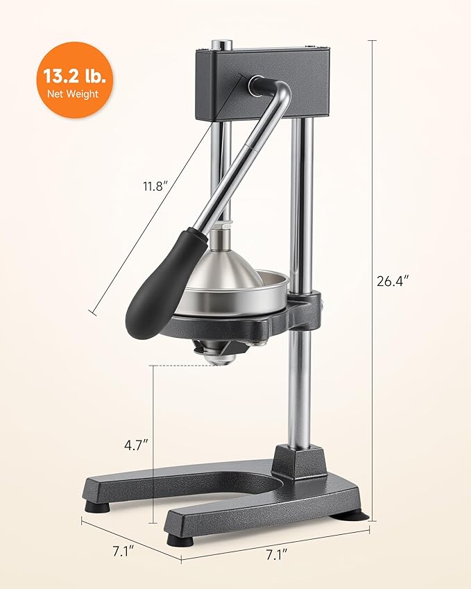 CO-Z Manual Citrus Juicer, Heavy-Duty Manual Juicer with Conical & Flat Pressure Plates, Professional Lemon Squeezer for Orange Pom Lime Lemon Juice, Dishwasher Safe Orange Juice Press, Gray