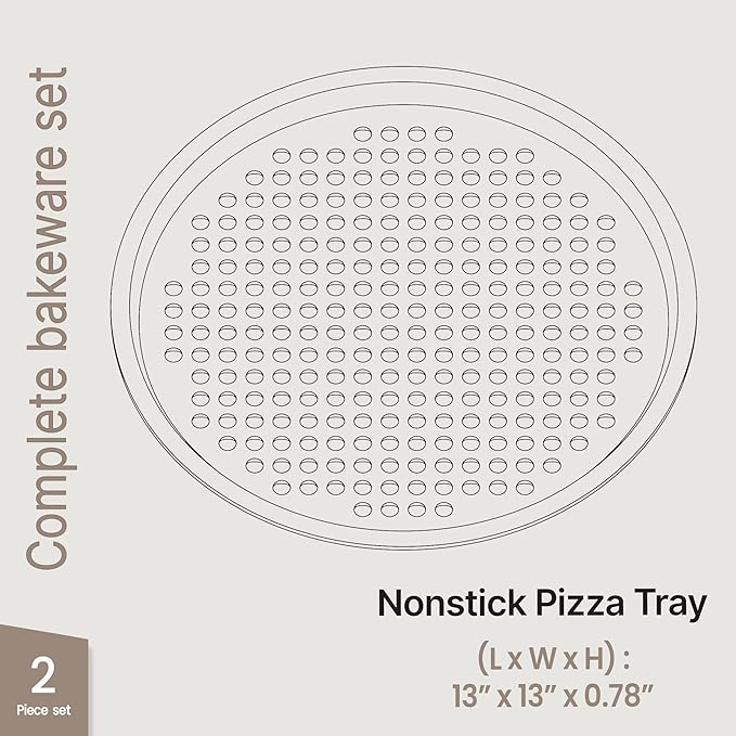 Bakken Pizza Baking Pan - Round Perforated Carbon Steel Pan with Non-Stick Marble Coating, Oversized Silicone Handle, Dishwasher Safe, High-Temperature Resistant, Durable & Easy Cleanup White, 2 Pack