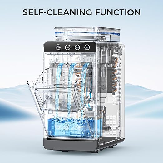 COWSAR Ice Maker Countertop, Portable Ice Machine with External Water Tank, 8 Cubes in 6 Mins, 26 lbs/24Hrs, Self-Cleaning Quiet Compact Commercial Ice Makers for Home, RV, Camping, Black