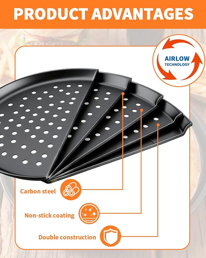 3 PCS Nonstick Pizza Pan with Holes,10/11/12 In Perforated Carbon Steel Pizza Tray for Oven, Round Bakeware Pizza Tray for Home Restaurant Kitchen
