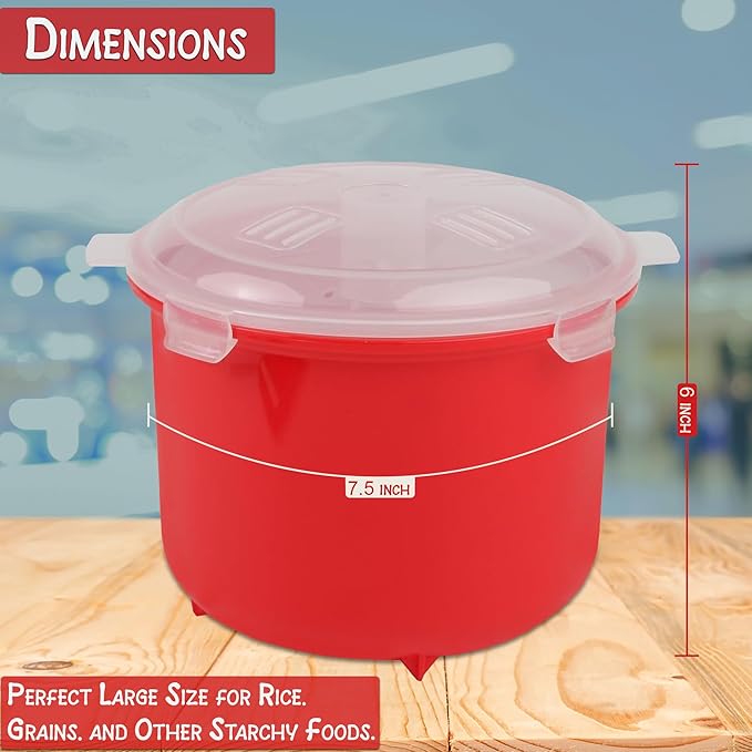 Home-X Microwave Rice Cooker - Rice Steamer Cooker with Steam Release Vents and Easy Locking Clips - 10 Cups BPA-Free, Dishwasher Safe, Easy-To-Use, Low Mess Microwave Rice Cooker Vegetable Steamer