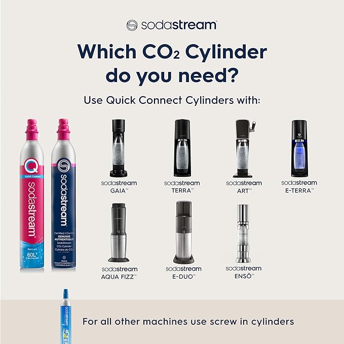 SodaStream CO2 Gas Carbonation Bundle - 3 Cylinders - Blue Screw-in System - Never run out of CO2 Again - Compatible with Fizzi, OneTouch, Jet, Spirit, Penguin, Ninja Thirsti, DrinkMate, Aarke