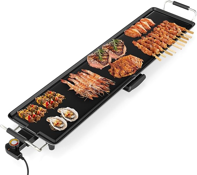 LDAILY 35’’ Extra Large Nonstick Electric Griddle, Teppanyaki Grill BBQ W/ 4 Adjustable Temperature, Even Heating & Handles, Long Table Top Pancake Griddle Grill for Indoor & Outdoor Party, Camping