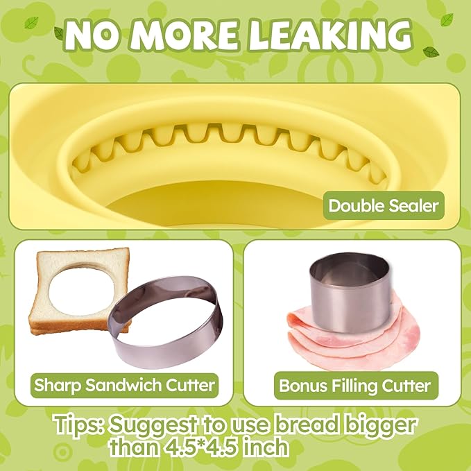 LEPCY Uncrustables Sandwich Maker Sealer Cutter, Crustless Sandwich Cutter, PB&J Uncrustable Maker - Color Yellow, Round Shape