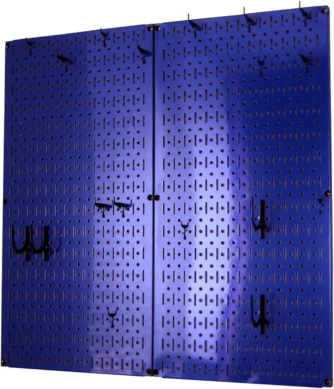 Wall Control Kitchen Pegboard Organizer Pots and Pans Storage Rack Organization Kit with Blue Pegboard and Blue Accessories
