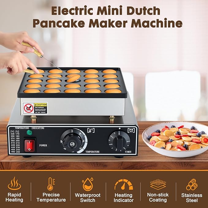 Commercial Mini Dutch Pancake Maker,25PCS Dorayaki Maker,Non-stick Dutch Poffertjes Grill,Stainless Steel Muffin Waffle Maker,Electric Hotcakes Machine for Breakfast,Snacks,Desserts
