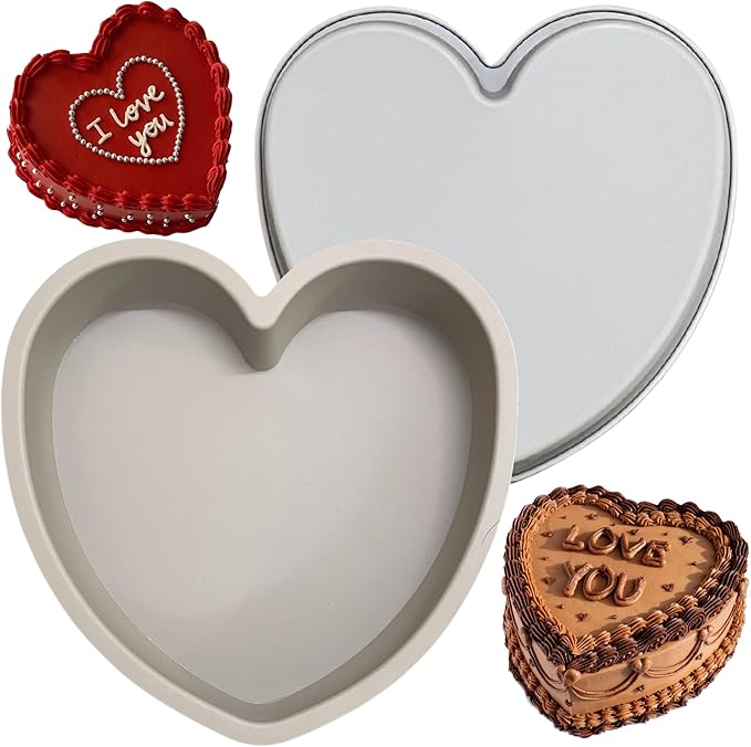 Heart Shaped Cake Pans 8 Inch – Set of 2 Nonstick Silicone Heart Cake Pan for Baking, Oven & Microwave Safe Molds – Durable, Easy-Clean Matte Surface - Grade Novelty Shaped Cake Pans (Gray)