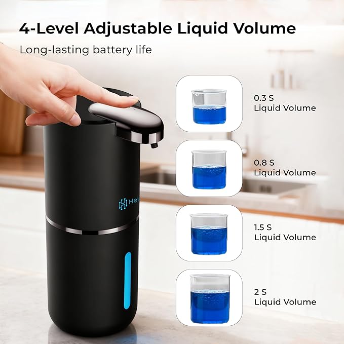 Automatic Touchless Liquid Soap Dispenser (Black, 12.8oz) | USB-C Rechargeable, IPX5 Waterproof | Ideal for Bathroom & Kitchen Sink | Wall Mount or Countertop for Hand & Dish Soap