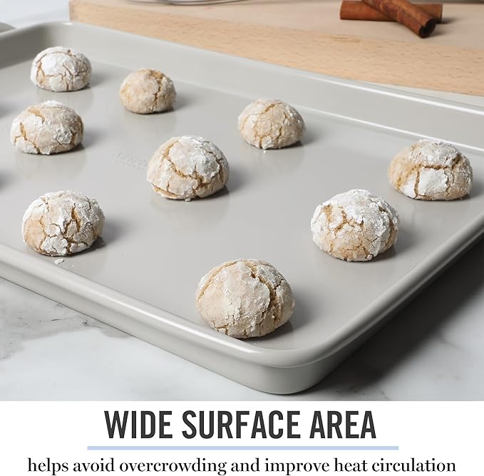 Martha Stewart Gallen 15 x 10 Inch Nonstick Carbon Steel Cookie Sheet – Cool Grey, Durable Bakeware for Even Baking and Easy Cleanup