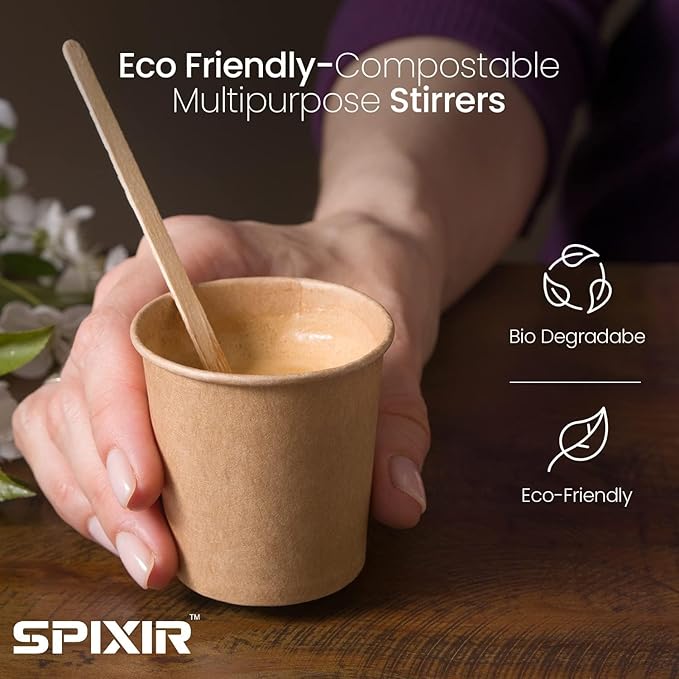 Wooden Coffee Stirrers, 500 Disposable Coffee Stir Sticks, 7-inch Wooden Stir Sticks for Coffee & Cocktails, Swizzle Sticks for Coffee, Round-End Coffee Sticks, Coffee Bar Accessories