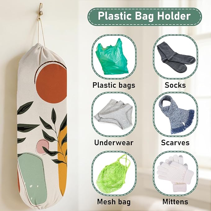 2PCS Boho Plastic Bag Holder for Kitchen Essentials, Reusable Hanging Grocery Bag Organizer, Washable Large Grocery Trash Garbage Bags Storage Dispenser Boho Kitchen Decor-06