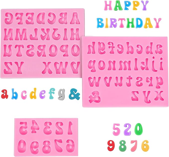 YunKo 3Pack Silicone Fondant Letters Molds and Numbers Molds 0-9 Numbers and 26 Letters Silicone Fondant Chocolate Clay Molds for Decorating Cake Candy Chocolate DIY Cake Decorating
