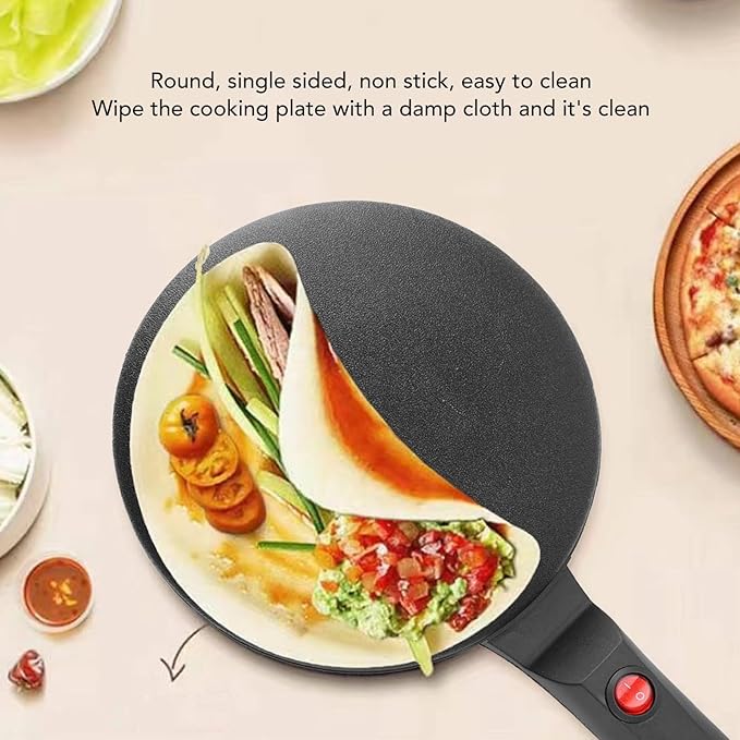 Electric Crepe Maker, Portable Crepe Maker Dipping Plate for Egg Roll Tortilla, On Off Switch, Nonstick Coating and Automatic Temperature Control (US Plug 100‑240V)