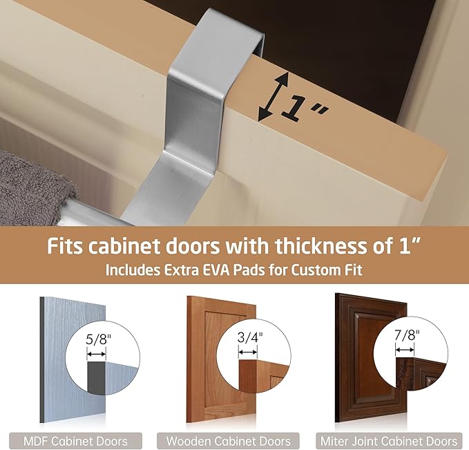 KES Over The Cabinet Door Towel Rack, Kitchen Towel Holder, Over The Cabinet Door Kitchen Towel Bar SUS304 Stainless Steel 2 Pack Brushed Finish, KTH200S26-2-P2