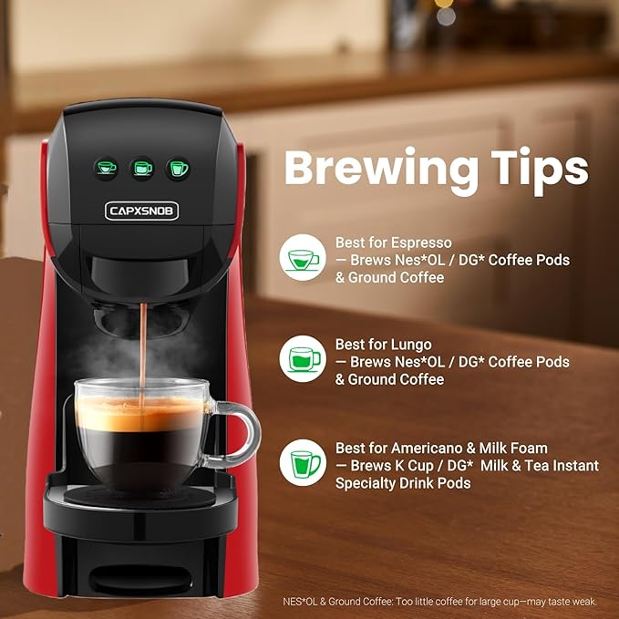Warriors1 Coffee Maker for Keurig K Cup pod, Espresso Machine for Nespresso Original, Dolce Gusto Pods, Ground Coffee, Coffee Machine for kitchens, apartments, dorms, RVs & camping, 28 oz Reservoir