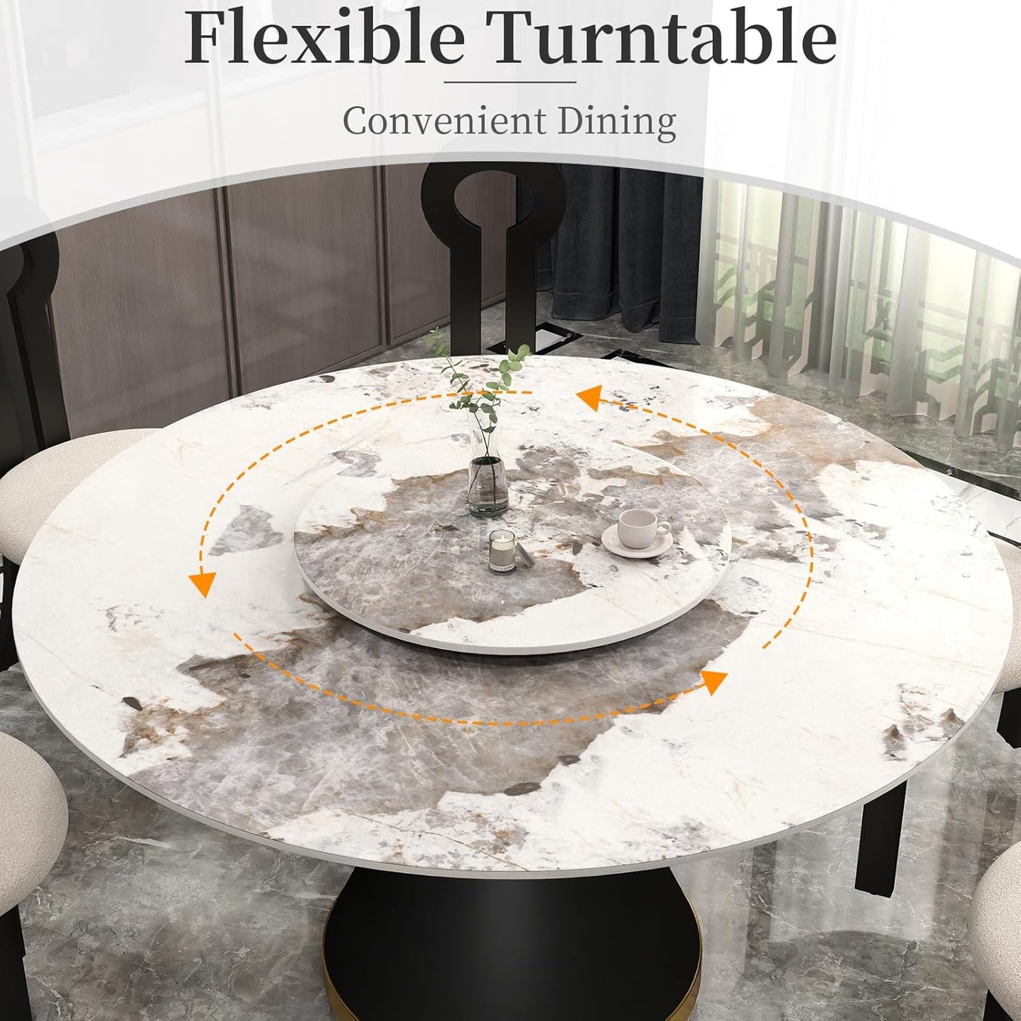 23.6" Lazy Susan for Table Top Sintered Stone Rotating Serving Tray for Dining Table, Kitchen Lazy Susan Organizer Spinning Rotating Food Server Party Centerpieces