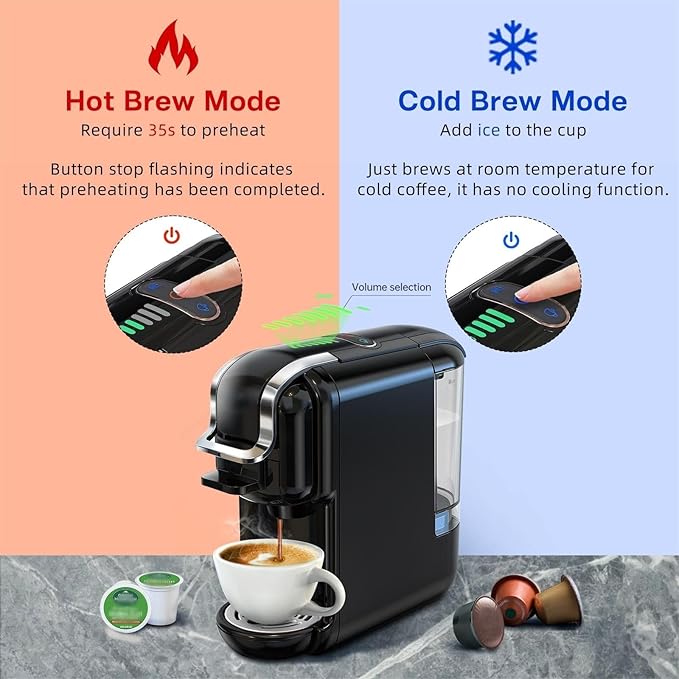 Multi-Capsule Coffee Maker, Hot/Cold Coffee Maker, Milk, ESE Pod Ground Coffee, Cafeteria, 19 Bar, 5 in 1 (Color : H2B BK, Size : CHINA_EU)