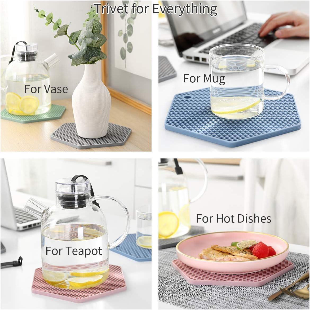4 Packed Colorful Silicone Trivet Mats - DIY Different Size Dish Drying Mat, Hot Pot Holder for Pots & Pans, Non-Slip & Heat Resistant Kitchen Hot Pads for Countertops & Table, Assorted 4 Colors