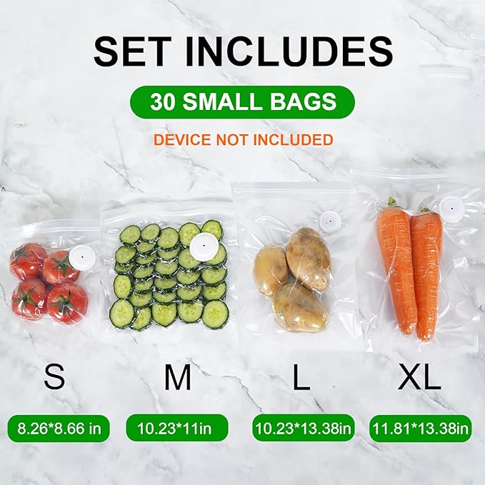 Reusable Vacuum Sealer Bags for Food Storage, 30 Pack BPA-Free (8.26 * 8.66 in), Freezer & Microwave Safe, Odor & Leak Resistant Vacuum Sealer Vacuum Bag