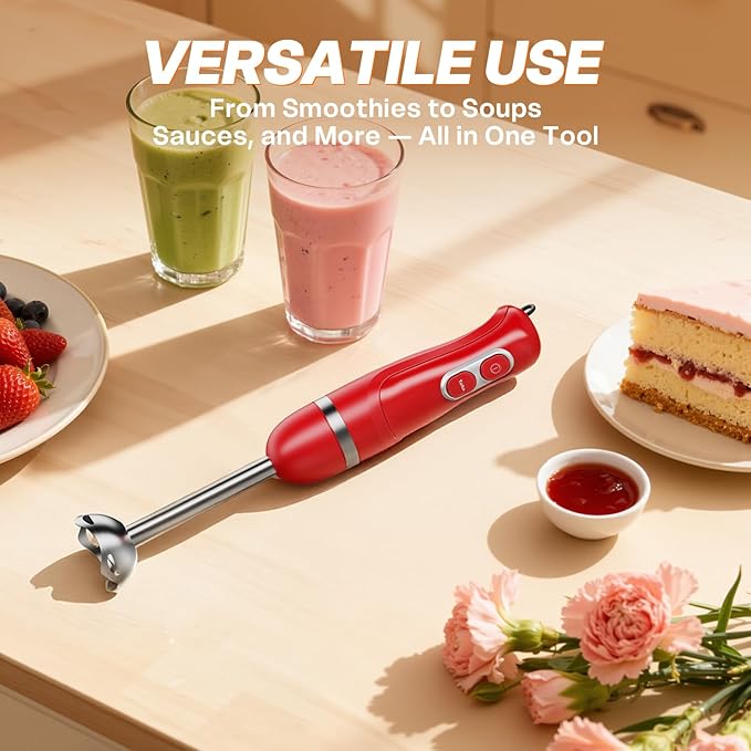 Turelar Immersion Blender Handheld, Corded Electric Blenders Portable Stick Mixer with 2 Mixing Speed and Stainless Steel Blades Emulsifier for Effortless Blending Soup, Smoothies, Puree or Baby Food