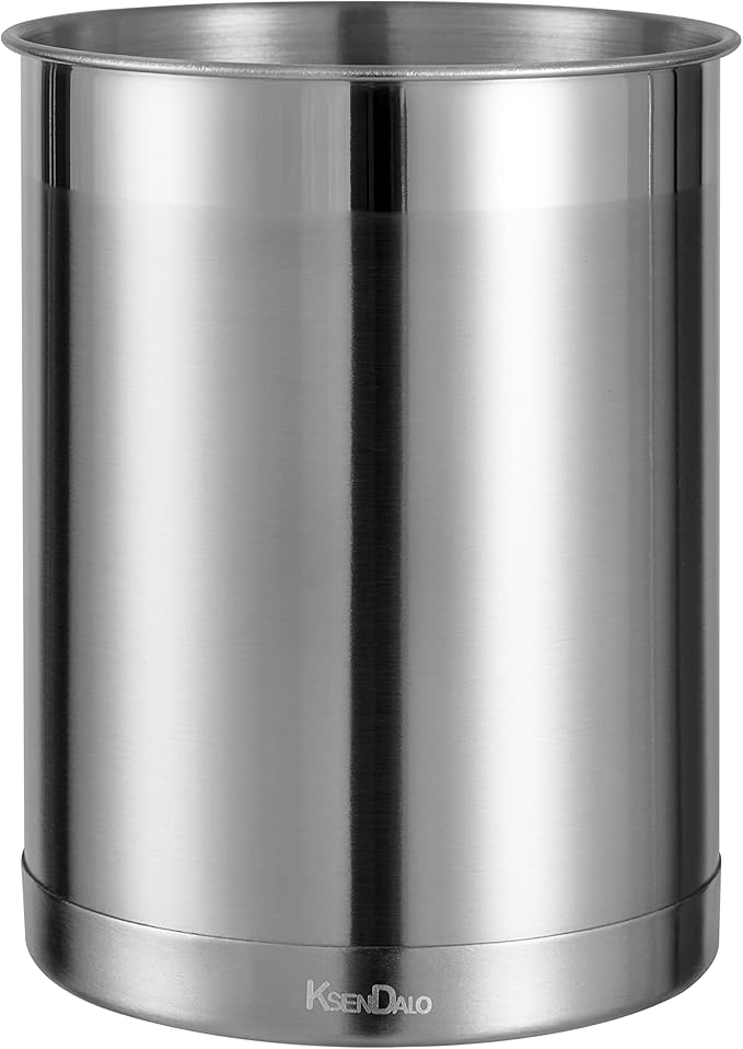 KSENDALO Utensil Crock Set, 6.6inch Cooking Utensil Holder Stainless Steel Container for Kitchen Counter,Metal Kitchen Spoon Spatula Cutlery Tool Holder Organizer, Silver (6 Pack)