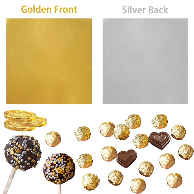 PABCK 500 Pcs 5 Colors Chocolate Candy Wrappers Aluminium Foil Wrapping Papers Square Sweets Lolly Paper Food Tin Foil Wrapper for Candy Packaging Decoration (5.9x5.9 inches)