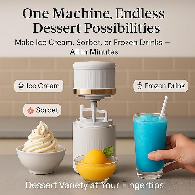 USB-C Rechargeable Portable Ice Cream Maker 0.4 Qt,Cordless Gelato, Sorbet & Frozen Yogurt Machine, Mini Homemade Dessert Maker for Couples, Dorm Kitchens & RVs, Gift-Ready in 15–30 Minutes(Gold)