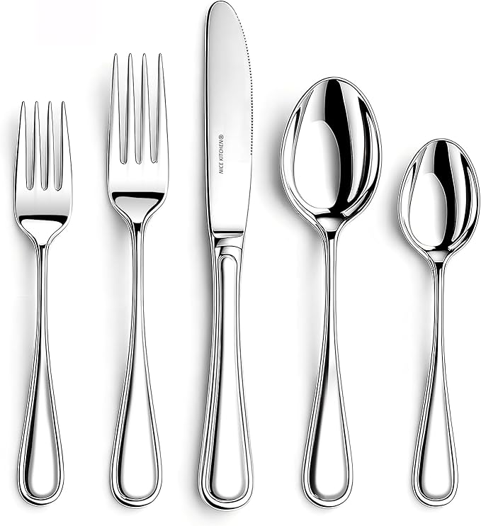 NICE KITCHEN Silverware set for 8,40 Pieces Premium Stainless Steel Silverware set,Mirror Polished Cutlery Set,Flatware Set for 8,Dishwasher Safe,Luster Series
