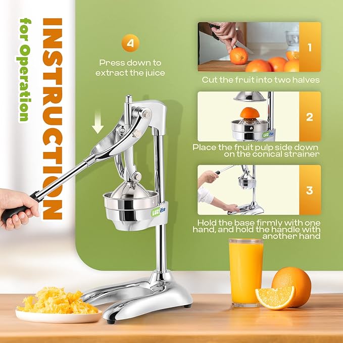 Manual Juicer Hand Press Professional Citrus Juicer Countertop Metal Orange Lemon Pomegranate Squeezer for Commercial Home Restaurant Use( Stainless Steel Heavy Duty Extra Large 7.4*9.8*19.3")