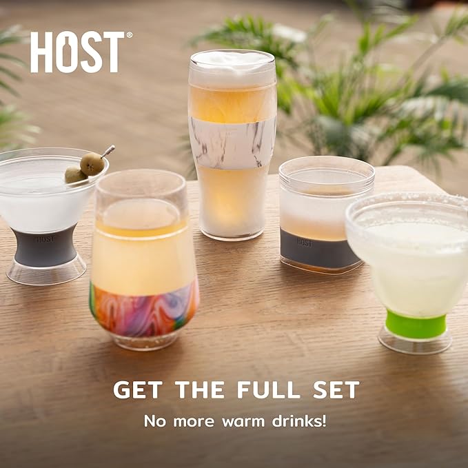 HOST FREEZE Stemless Margarita Glasses, Insulated Plastic Cocktail Glasses for Frozen Drinks, Double Wall Chiller Cups for Daiquiri, Tiki Drinks, Home Bar, Party Gifts, 12 oz, Set of 2, Aqua Blue