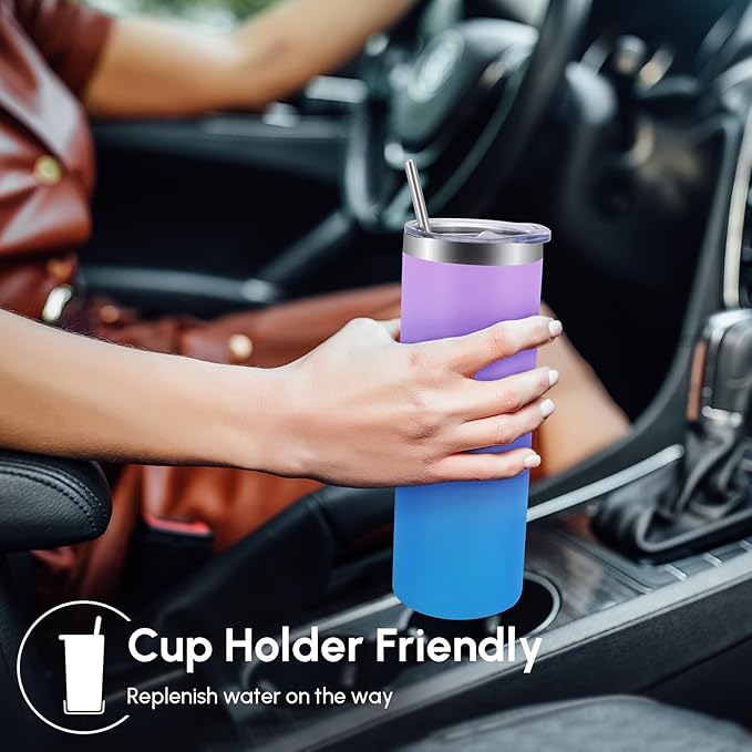Volhoply 20 oz Skinny Tumbler with Lid and Straw, Stainless Steel Straight Tumblers Cup, Vacuum Insulated Coffee Mug for Home, Office, Travel, DIY (Lavender,1 Pack)