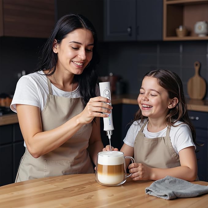 FoodVille MF02 Rechargeable Milk Frother Handheld Foam Maker with Stainless Whisk for Cappuccino, Latte, Bulletproof Coffee, Keto Diet, Protein Powder, Matcha (Pure White)