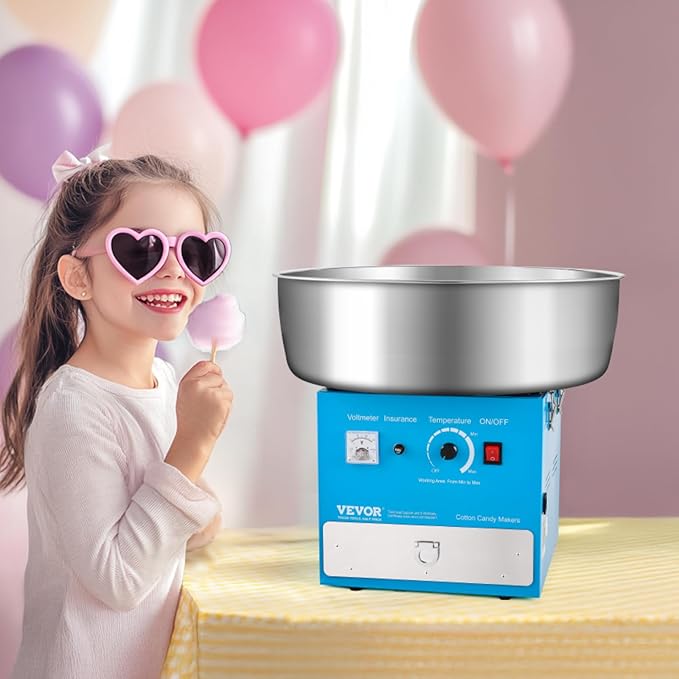 VEVOR Electric Cotton Candy Machine, 1000W Commercial Candy Floss Maker with 20.5 in Stainless Steel Bowl, Sugar Scoop, and Drawer, Easy Home Use, Perfect for Kids Birthday, Family Party, Blue