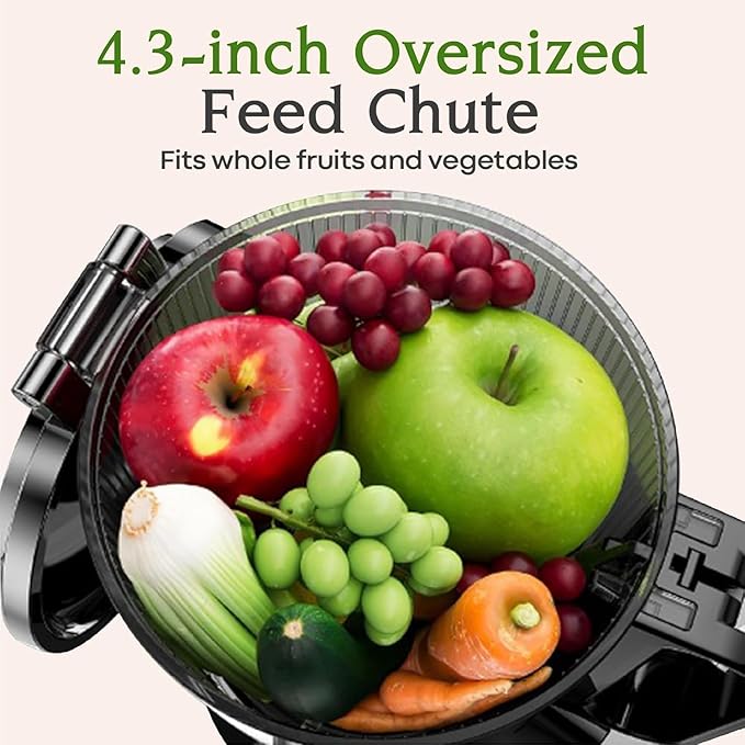 Anybear Cold Press Juicer 200W Masticating Slow Juicer 4.3" Large Feed Chute Fit Whole Fruits Vegetables | Upgraded Auger | Tritan Material | BPA Free | Juice Recipes (Argent Gray)
