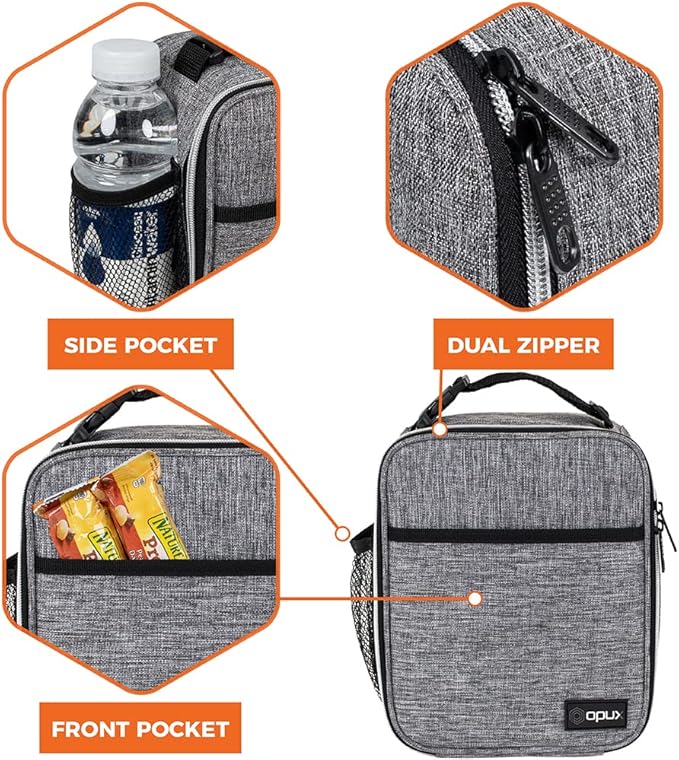 opux Premium Insulated Lunch Box, Soft School Lunch Bag for Kids Boys Girls, Leakproof Small Lunch Pail Men Women Work, Reusable Compact Cooler Tote Lunchbox for Office Adult, Light Grey