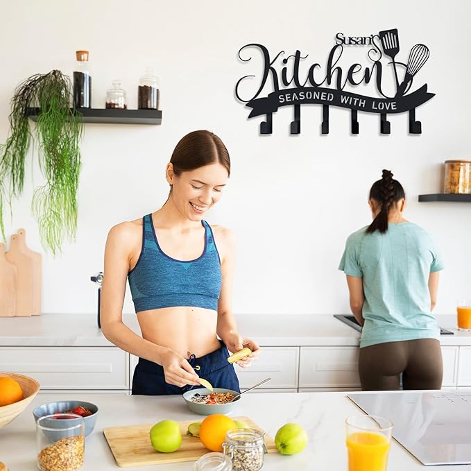 Personalized Kitchen Wall Decor Custom Name Metal Utensil Hook Rack Kitchen Organizer Wall Mounted Decorative Hooks for Home Mothers Day Gift