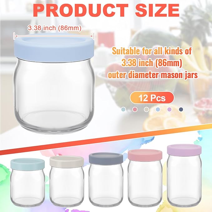 Teenyyou 12 Pcs Silicone Wide Mouth Lids Mason Jar Lids Thickened Leak Proof Lid for 86 mm All Wide Mouth Mason Jars, Reusable Large Canning Jar Caps(Morandi)