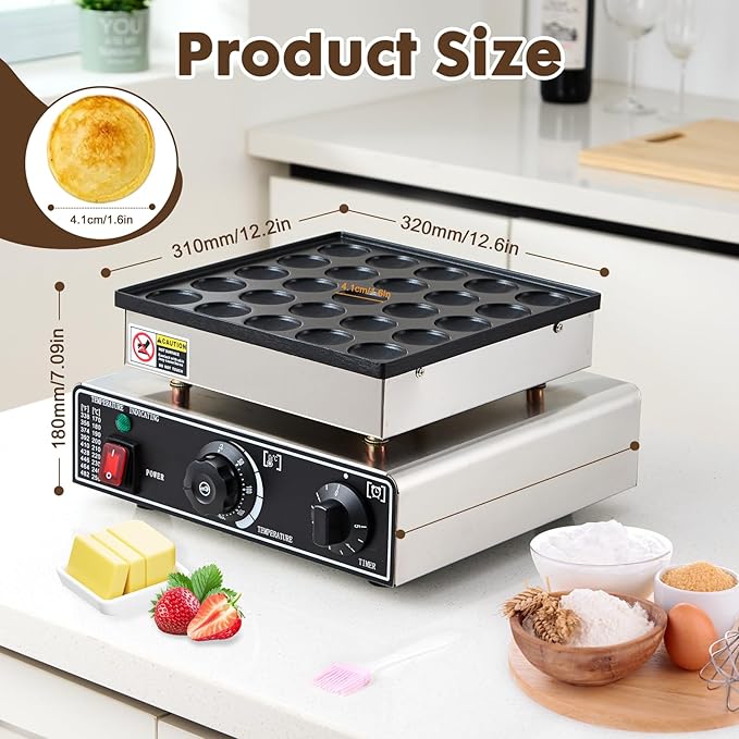 Commercial Mini Dutch Pancake Maker,25PCS Dorayaki Maker,Non-stick Dutch Poffertjes Grill,Stainless Steel Muffin Waffle Maker,Electric Hotcakes Machine for Breakfast,Snacks,Desserts