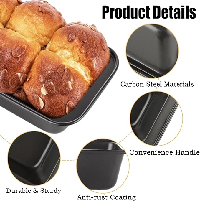QTLCOHD 6 Pack 6" x 3" Bread Loaf Pans, Non stick Carbon Steel Bread Pans for Baking Homemade Bread